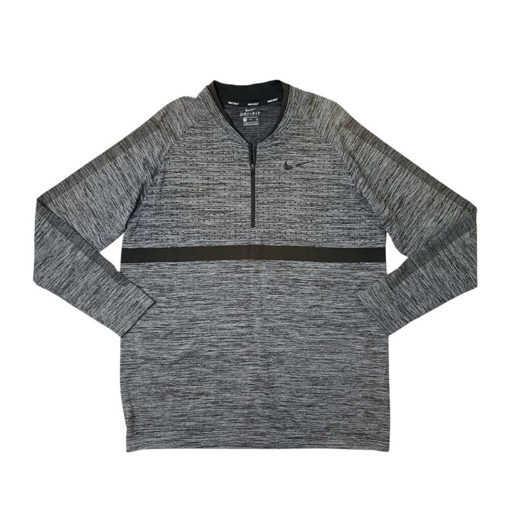 Nike Shirt Mens XL Grey Black Golf Dry Knit Half Zip Long Sleeve Breathable